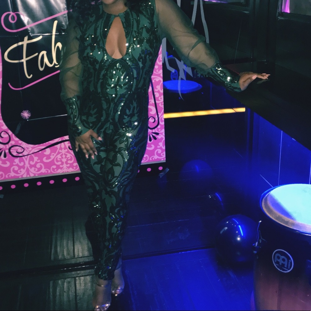 Green sequins jumpsuit